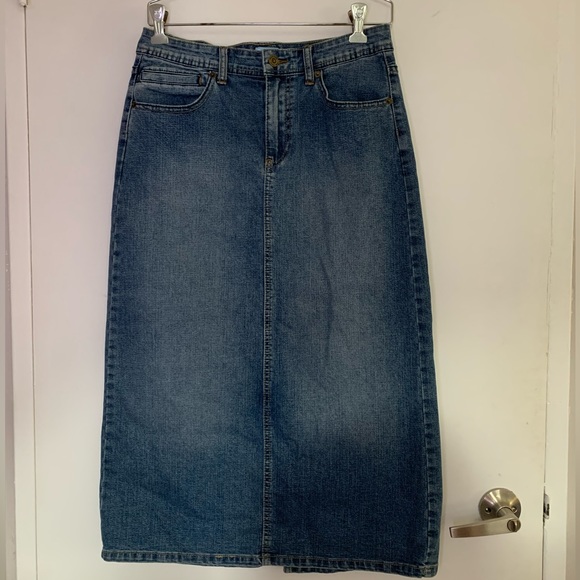 Denim Maxi Skirt with Back Slit - Picture 1 of 6